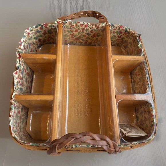 Peterboro Basket Co Divided Caddy Buffet Server Fabric Plastic Liners Farmhouse - Picture 1 of 14